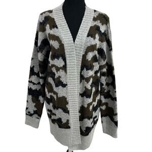 Cotton Patch Grey Green Camo Print Cardigan Sweater Medium